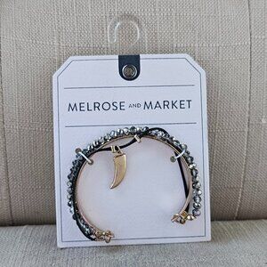 Melrose and Market Bracelet Gold Tone Cuff beaded Tooth charm Wrist Band